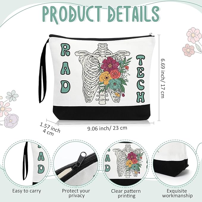 Kacctyen 3 Pcs Radiologic Technology Gifts Fine Canvas Tote Bag Cute Makeup Cosmetic Bag Radiologic Technologist Appreciation Keychains Rad Tech Gifts for Women Female Birthday