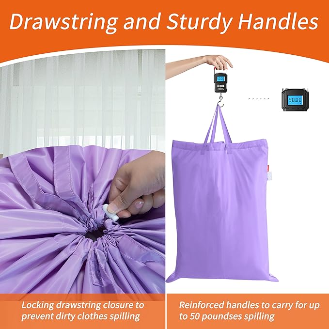 Polecasa Heavy Duty Large Laundry Bag with 130gsm Tear Resistant Fabric and Handles, Easy to Carry Durable Dirty Clothes Drawstring Bag, Perfect for College Dorm, Travel, 28”x36”,Purple