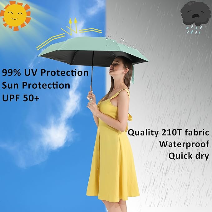 BAODINI Small UV Protection Travel Umbrella Compact for Rain and Sun UPF 50+ Windproof Portable 42 inch Umbrella for Women and Men