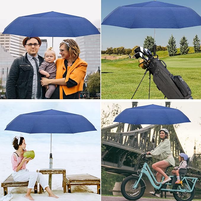 Satol 46/54/62 Inch Large Golf Umbrella, Windproof 10 Ribs Automatic Open/Close Oversize Double Canopy Vented Portable Folding Travel Umbrellas, UPF 50+ Sun & Rain Compact Umbrellas for Outdoor