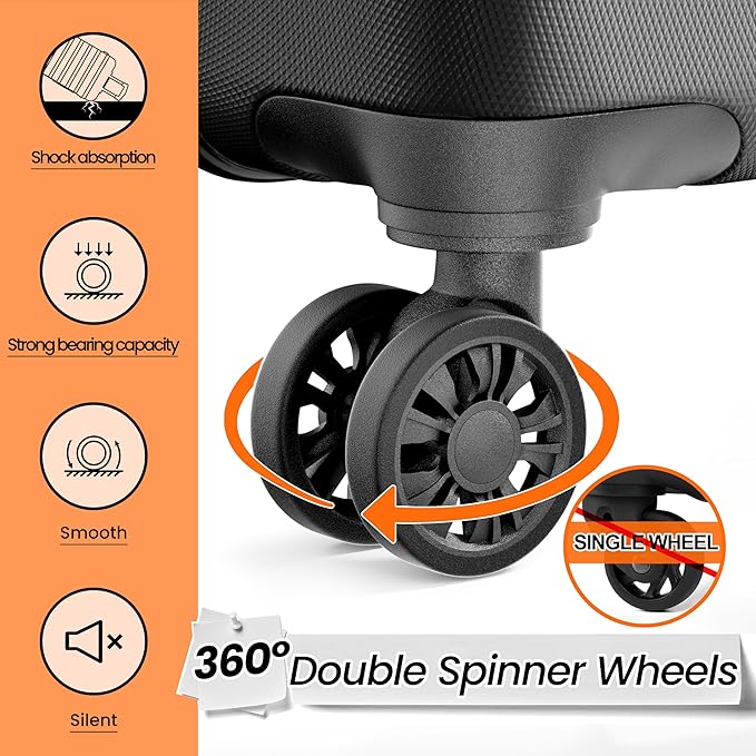 AnyZip Luggage Sets 10 Piece Hardshell Suitcase Set PC ABS Lightweight Travel Suitcases with 4 Double Spinner Wheels TSA Lock 20 24 28 Inch with 7 Storage Bags Black