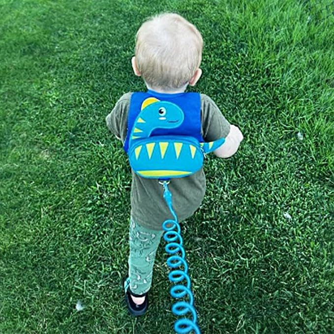 Accmor Toddler Harness with Leash, Cute Dinosaur Kids Harness + Anti Lost Wrist Link, Mini Child Harness Leash Wristband Strap Belt Protector for Baby Boys Girls to Outdoor Travel (Blue)