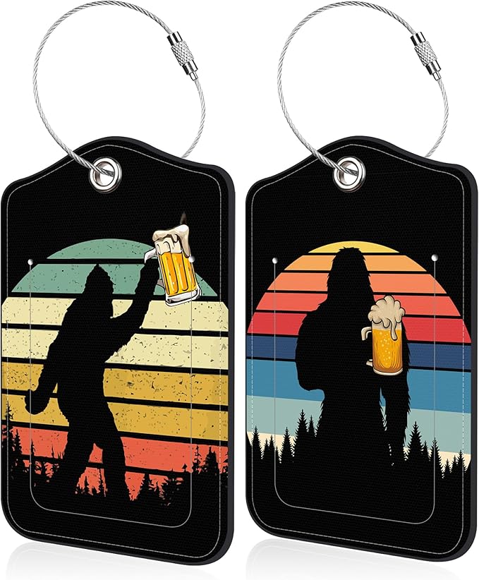 Sasquatch Luggage Tag for Suitcase 2 Pack Leather Luggage Tag with Privacy Flap Name ID Label and Metal Loop for Women Men Travel