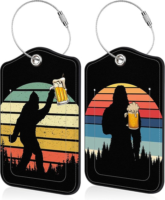 Sasquatch Luggage Tag for Suitcase 2 Pack Leather Luggage Tag with Privacy Flap Name ID Label and Metal Loop for Women Men Travel
