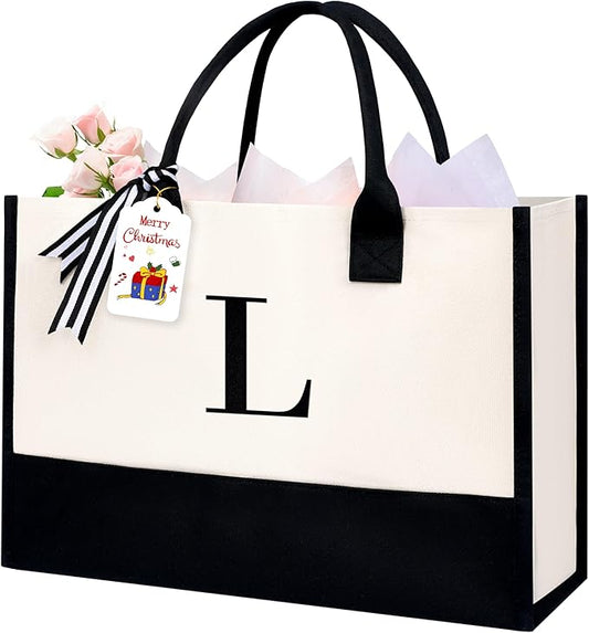 BAGAIL Initial Tote Bag, Personalized Birthday Gifts for Women, Teacher, Friends, Mom, Wedding, Monogrammed Beach Bag