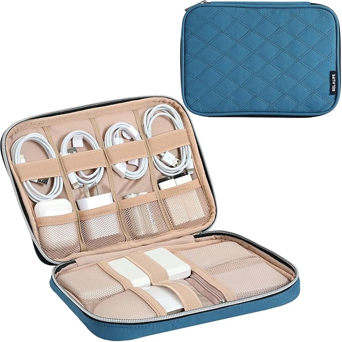 BELALIFE Electronic Organizer, Portable Travel Cable Bag, Tech Storage for Cord, Charger, Phone, Earphone, Hard Drive, USB, SD Card and Other Accessories, Lake-Blue