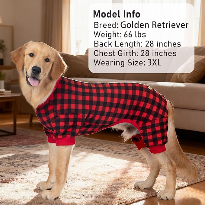 KYEESE Dog Pajamas Velvet Dog Pajamas for Medium Dogs Red Buffalo Check Pet Pjs Comfy Pet Costume Warm Pets Outfit Stretchy Pet Jammies Velvet Pets Onesie Soft Dogs Clothes,XXL