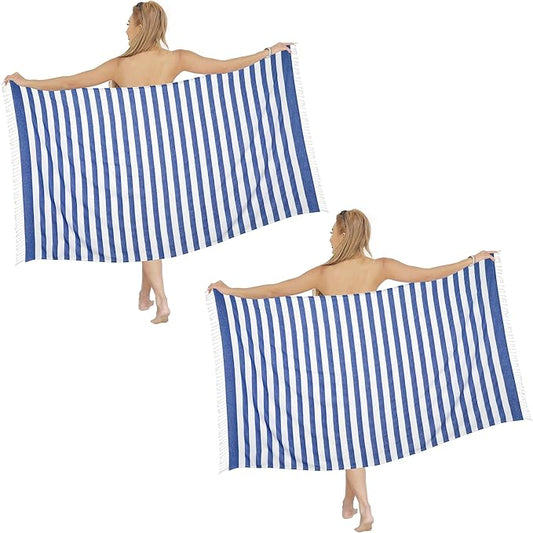 2 Pack Oversized 39 x 72 Turkish Beach Towels, Super Absorbent & Quick Dry, Sand Free, Lightweight, Adults Travel Towels