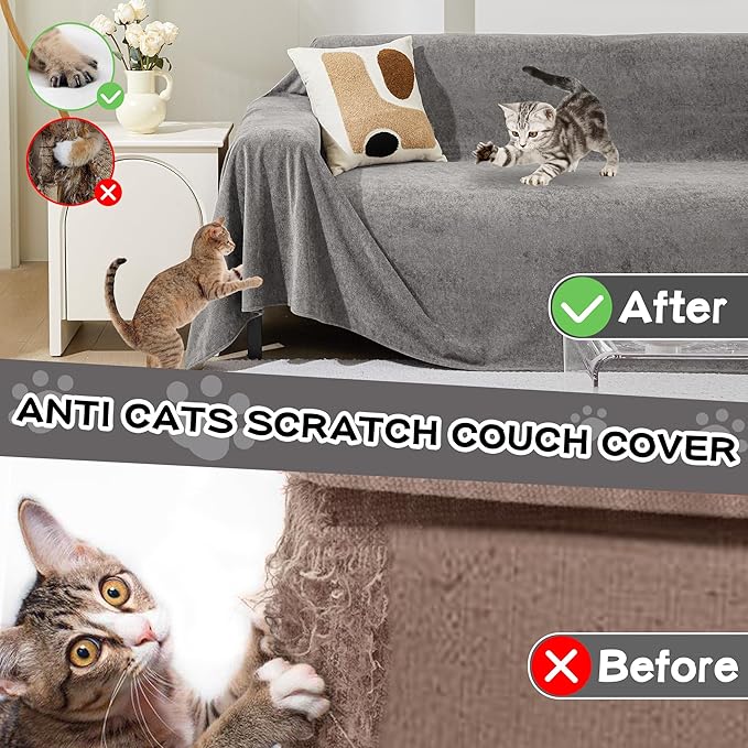 MEETSKY Couch Cover for 3 Cushion Cat Scratch Proof Sofa Covers Washable Couch Protector Sectional Couch Covers for Dogs Soft L Shape Sofa Slipcover for Pets Kids, 91" x 134", Grey