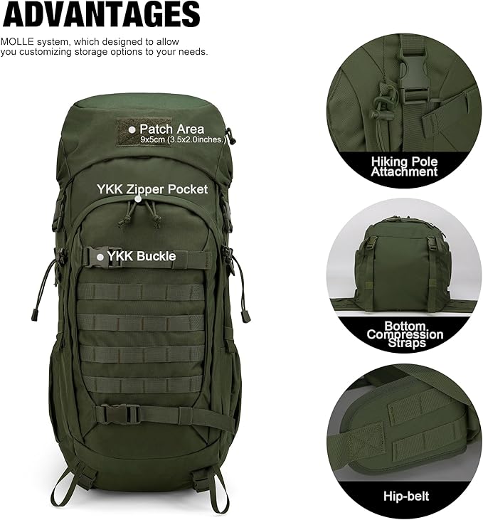 Mardingtop 50L Hiking Backpack,Backpacking Backpack with Rain Cover for Hiking,Backpacking,Rucking,Camping,Survival