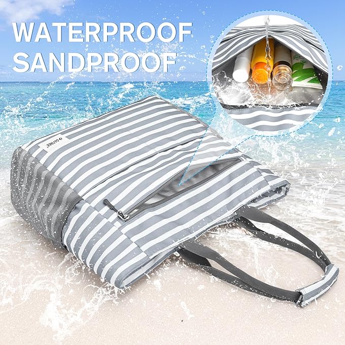 G4Free Beach Bag, Waterproof Sandproof Beach Tote Bag, Large Capacity Foldable for Women