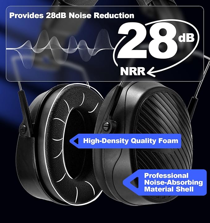 PROHEAR 038 Ear Protection Safety Earmuffs for Mowing, 28dB Noise Reduction Passive Hearing Protector, Compact Foldable Headset for Shooting Construction Power Tools, Black