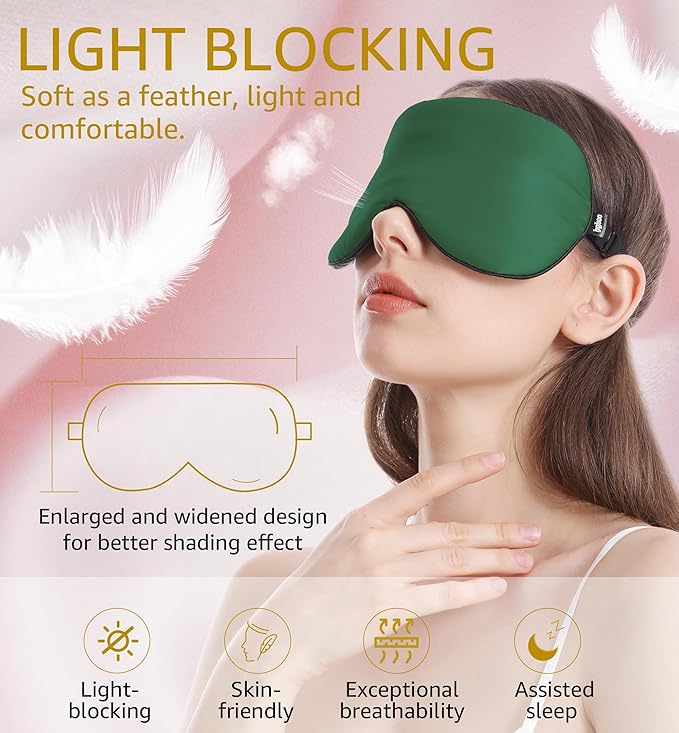Luxury Pure Silk Sleep Mask | 100% Natural Mulberry Silk | Double-Sided Softness | Adjustable Strap & Full Light Blocking | Perfect for Travel, Office Naps & Nighttime Sleep (Forest Green)