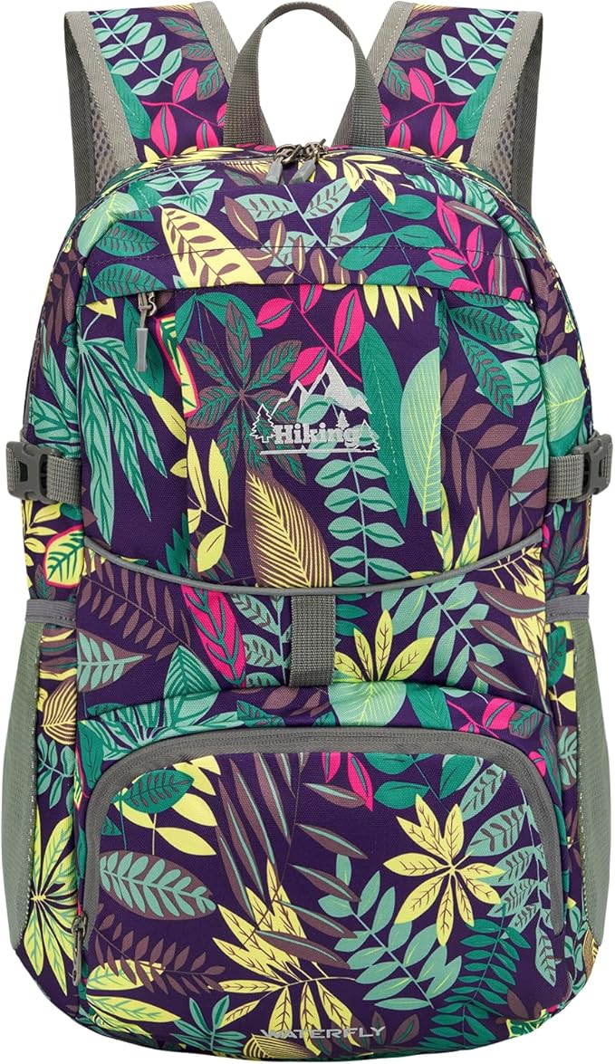WATERFLY Hiking Packable Daypack Backpack: 25L Ultra Lightweight Day Pack for Woman Man - Small Compact Folding Back Pack for Outdoor Sport Cycling Camping Travel Trip - Print