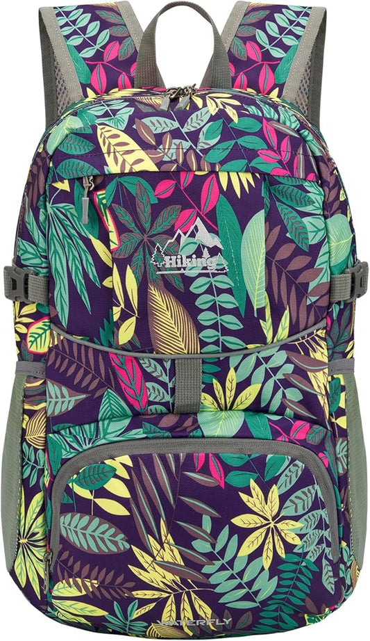 WATERFLY Hiking Packable Daypack Backpack: 25L Ultra Lightweight Day Pack for Woman Man - Small Compact Folding Back Pack for Outdoor Sport Cycling Camping Travel Trip - Print