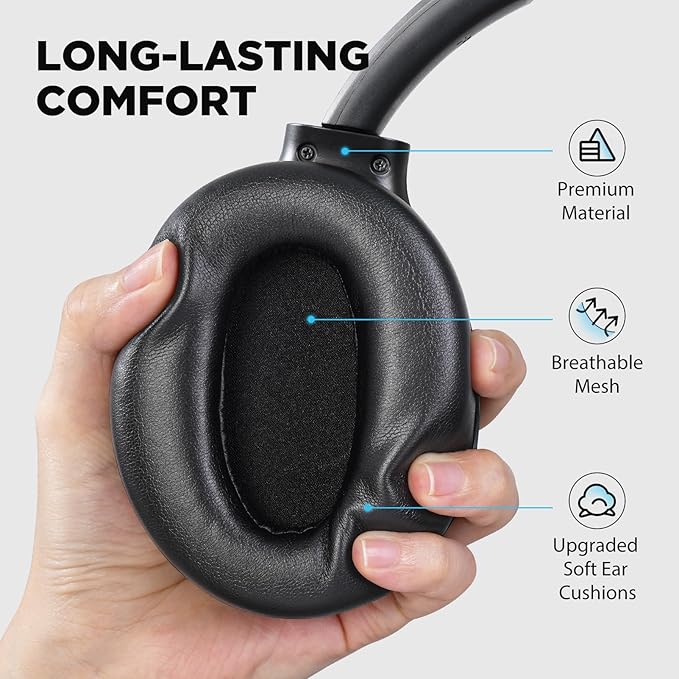 Hybrid Active Noise Cancelling Headphones, Bluetooth Headphones Wireless Over Ear with Transparency Mode, Deep Bass, Comfort Fit Ear Cups, 40 Hrs Playtime for Travel Home Office (Black)
