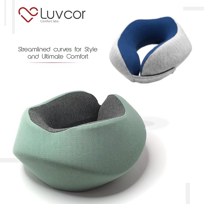 Premium Quality Memory Foam Travel Neck Pillow Bundle - Best Ergonomic Pillow for Airplane Travel, car Ride, Sleeping. Comes with Eye mask, earplugs and Storage Bag. (Imperial Green)