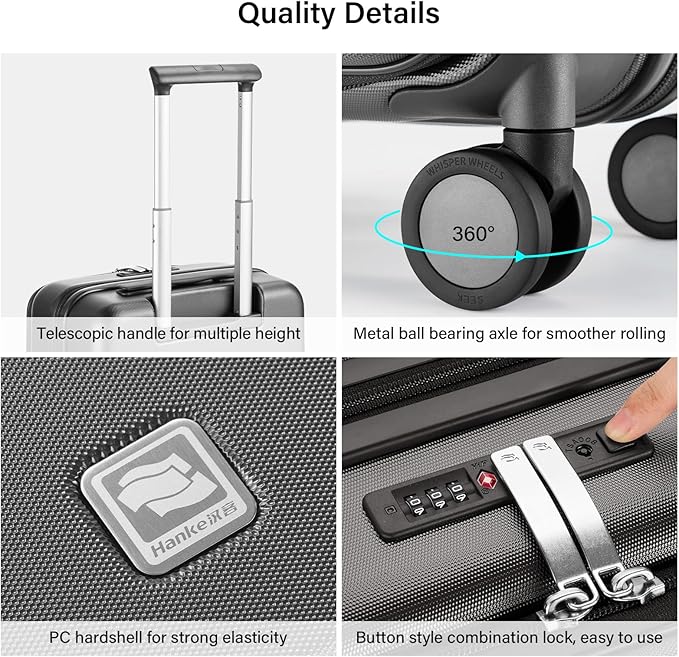 Hanke Hardside Expandable Carry On Luggage, 20 Inch Top Opening Trunk Luggages with Spinner Wheels, All-PC Hard Shell Carry-On Suitcase, Lightweight & TSA Airline Approved (Graphite Grey, 46L)