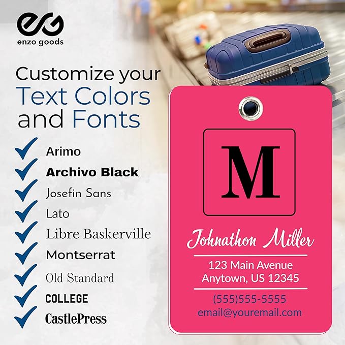 Personalized Luggage Tag | Custom Luggage Tags for Suitcases | Kids Backpack Tag | 10 Color Options & Choose Font, Font Color