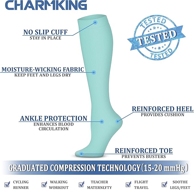 CHARMKING Compression Socks for Women and Men Circulation 4 Pairs 15-20 mmHg Best Support for Athletic Running Cycling