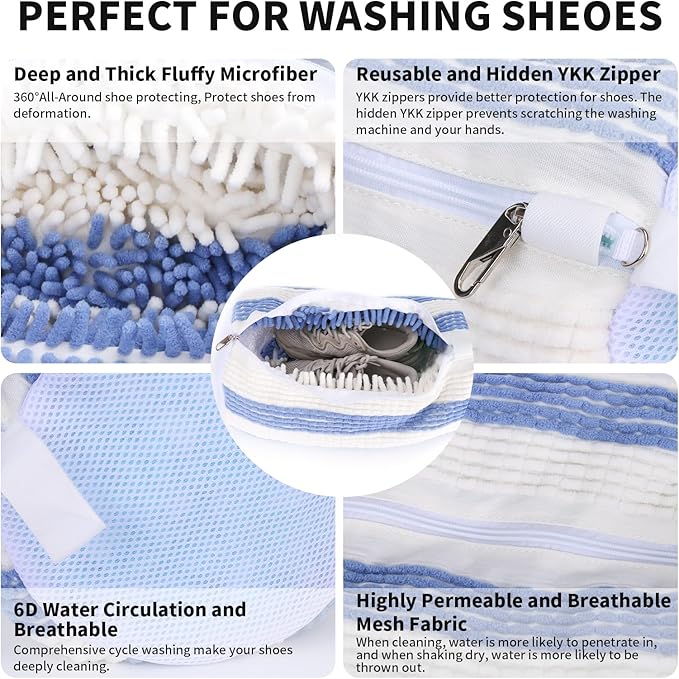 2Pcs Professional Shoe Washing Machine Bag, 360° Deep Clean and Protection for Sneakers, Tennis, Casual Shoes, Durable Shoe Laundry Bag for Washer and Dryer, Shoes Washing Bag for Any Size