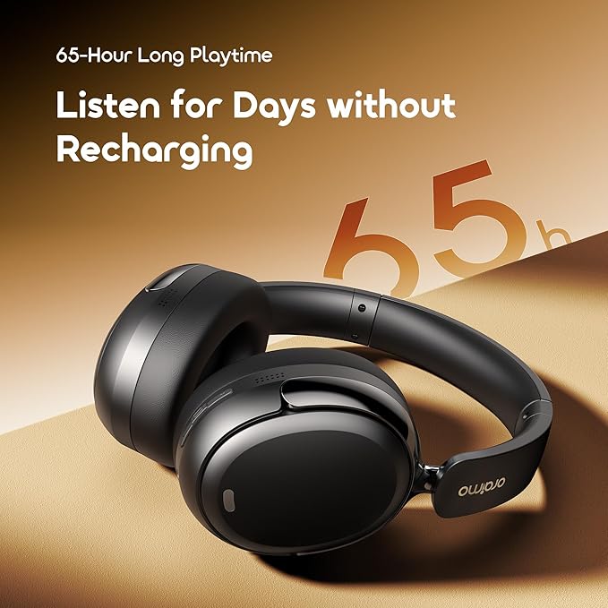 Oraimo Bluetooth Headphones Active Noise Cancelling, 65H Playtime, 3 EQ Modes, Deep Bass, Bluetooth 5.4, Wireless Over-Ear Headphones with Microphone for Office Travel, Black