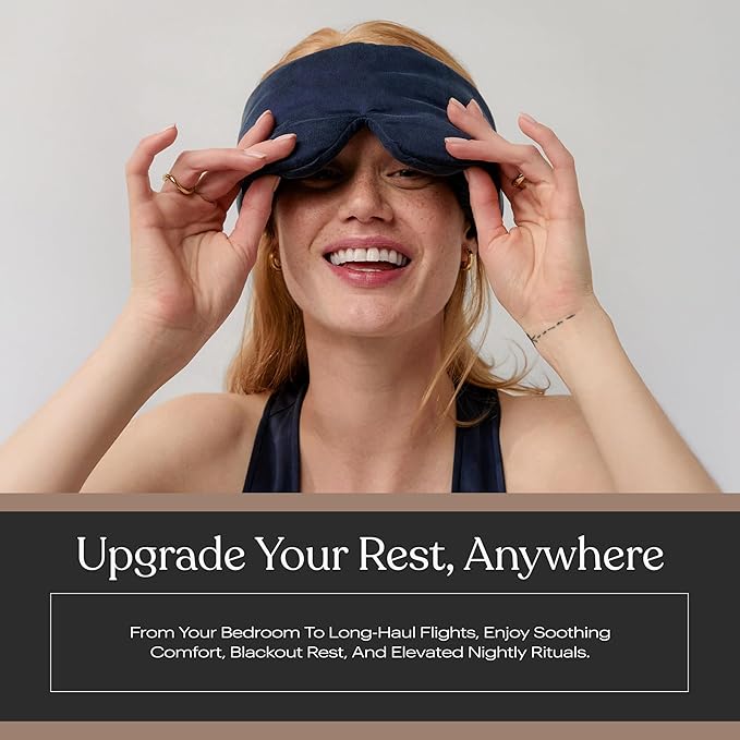 Lunya Weighted Silk Sleep Mask – Mulberry Silk Eye Cover with Cooling Glass Beads, Noise-Reducing Fit, Washable Fabric, and Travel Pouch – Sleeping Mask for Men and Women - Deep Blue – Large