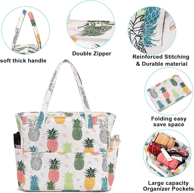 Bluboon Waterproof Beach Tote Pool Bags for Women Ladies Extra Large Carry On Bag With Wet Compartment for Weekender Travel