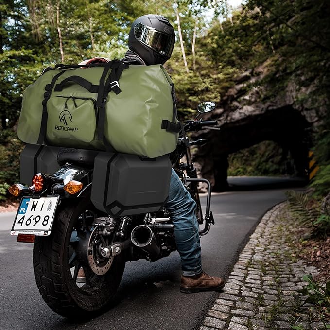 REDCAMP 80L Large Waterproof Duffel Bag, Rolltop Dry Backpack Duffle Bags with Quick-fixed Straps for Camping Motorcycle Boating Rafting Kayaking Paddle boarding, 80L Army Green