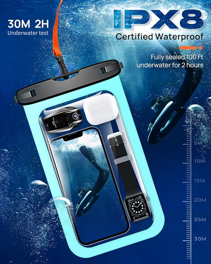 Lanhiem Large Waterproof Phone Pouch [Up to 10.5"] Universal IPX8 Waterproof Dry Bag with Lanyard for iPhone 16 Pro Max /15/14, S24 Ultra/ S23/ S22 Plus/ S23 FE, Moto G/Pixel 9 8 Pro, Black+Green