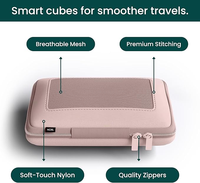 NOBL Travel Compressible Packing Cubes Set, 6 Pieces Travel Packing Organizers, Compression Luggage Cubes for Suitcases & Carry On, Space Saving (XXS, XS, S, M, L, XL) - Pink