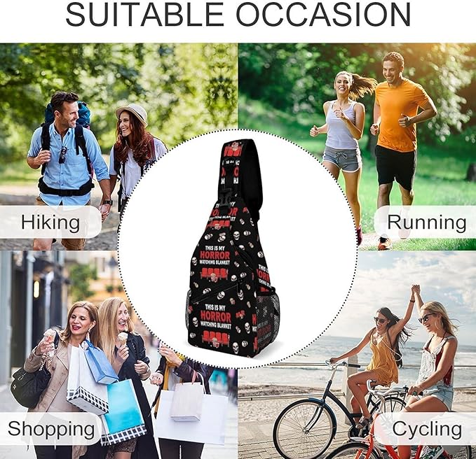 SWEET TANG Fashion Sling Backpack, Lightweight Sling Shoulder Bag, Outdoor Chest Crossbody Bike Gym Runner Daypack with Adjustable Strap for Men Women, Horror Movie Watching Blanket