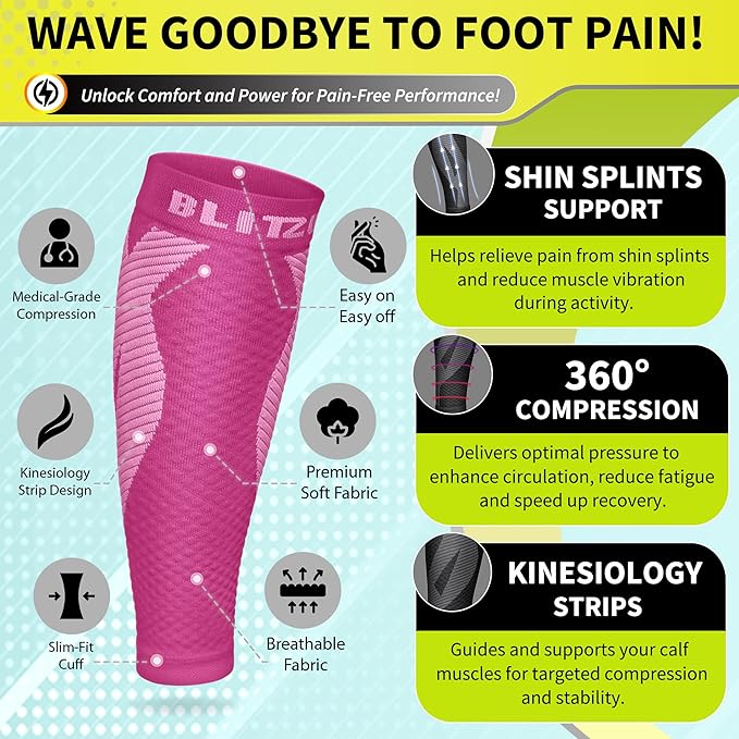 BLITZU Calf Compression Sleeve for Men & Women Footless Compression Socks Support Runners Leg Sleeve Shin Splints Pain Relief