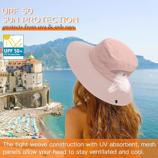Sun Hats for Women Beach Hat Ponytail Hat Womens Sun Hat with UV Protection Wide Brim