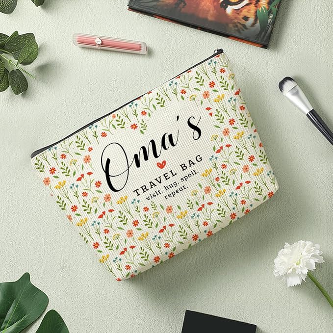 Oma's Travel Bag Mothers Day Makeup Bag Oma Grandma Gifts Grandma Birthday Gifts Funny Coloful Floral Cosmetic Bag for Women Nana Gigi Mimi Nanny Granny Chirstmas Appreciation Retirement Gifts