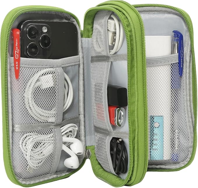 Electronic Organizer Travel USB Cable Accessories Bag/Case, Waterproof Electronics Accessories Case Organizer Bag for Cable, Cord, Charger, Phone, Power Bank, Earphone (Grass Green, Large)