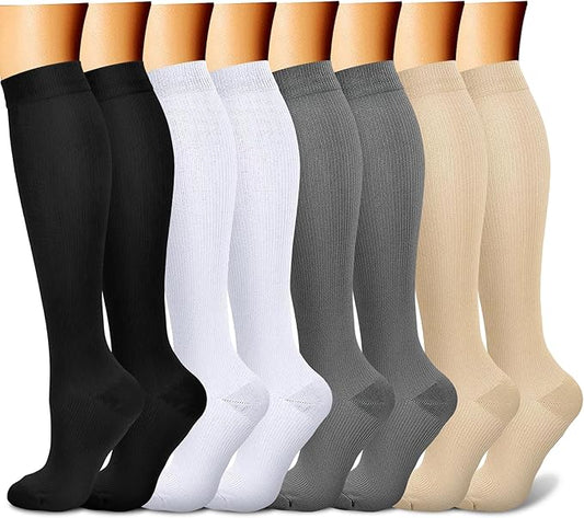 CHARMKING Compression Socks for Women & Men Circulation (8 Pairs) 15-20 mmHg is Best Support for Athletic Running,Cycling