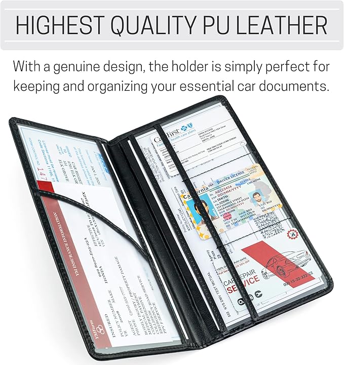 CANOPUS Car Registration and Insurance Holder, PU Leather Card Holder, Vehicle Glove Box Organizer for Auto, SUV, Truck, Black