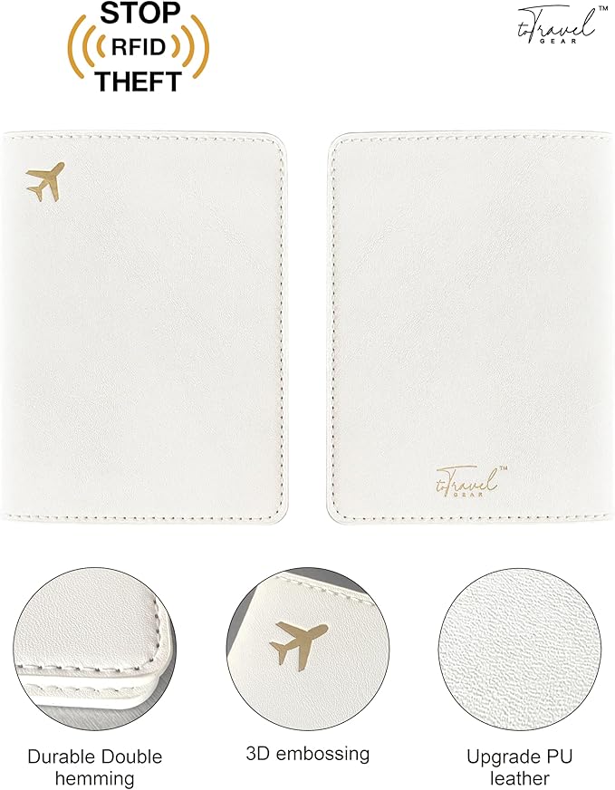 PU Leather Passport Holder Covers Case, Waterproof Rfid Blocking Travel Wallet Passport Holder(Cream)