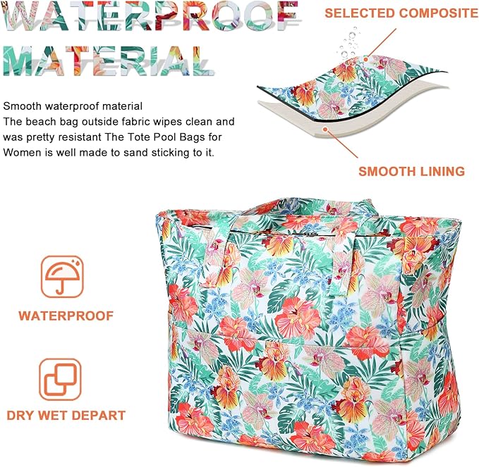 Bluboon Waterproof Beach Tote Pool Bags for Women Ladies Extra Large Carry On Bag With Wet Compartment for Weekender Travel