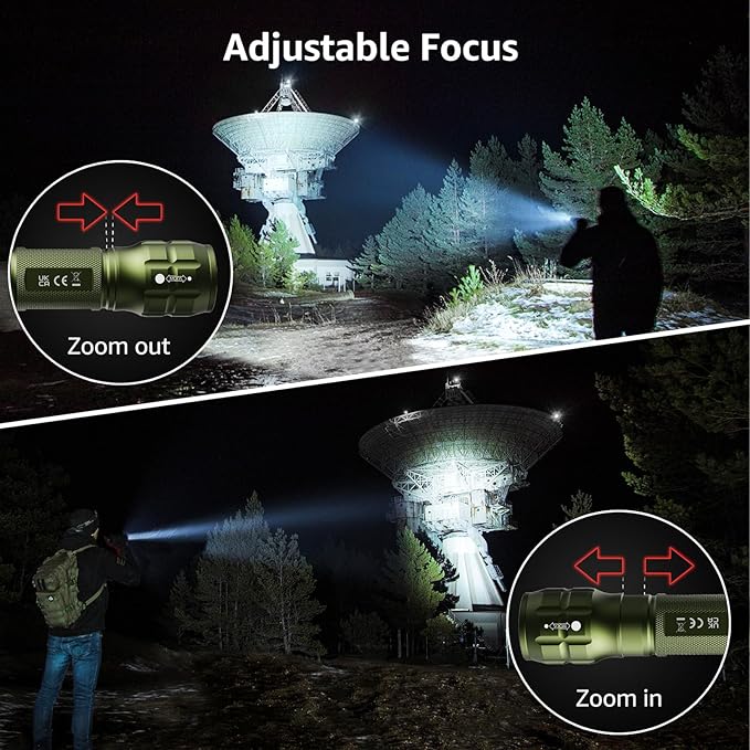 Lighting EVER LED Flashlights High Lumens, Small Flashlight, Waterproof, Adjustable Focus Flash Light for Outdoor, Emergency, Camping, AAA Batteries Included, 2 Pack