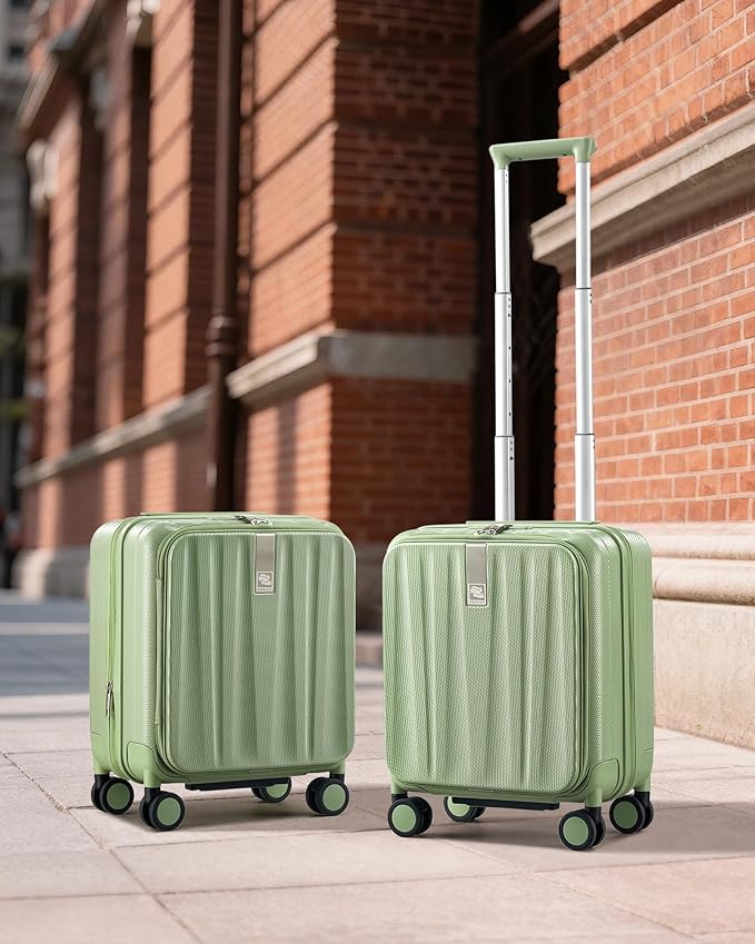 Hanke 16 Inch Expandable Under Seat Luggage with Wheels Top Opening Small Suitcase with Wheels Carry On Luggage Airline Approved Lightweight Hard Shell Suitcases for Weekender Overnight-Bamboo Green