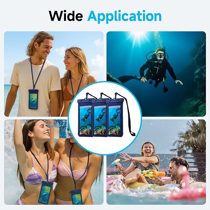Waterproof Phone Case Pouch for iPhone & Samsung up to 7.2" - Swimming Beach Cruise Essentials, Touchscreen Compatible Dry Bag for Swimming, Beach, Boating (Navy Blue)