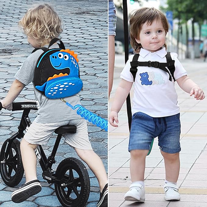 Accmor Toddler Backpack Leash, Cute Dinosaur Kids Harness Backpacks with Anti Lost Wrist Link, Adorable Child Backpack Mini Bag Wristband Tether Strap Leashes for Baby Boys Girls Ages 1-3 Years