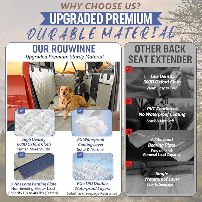 Back Seat Extender for Dogs Truck-Large Space, Pet Seat Cover Back Seat Hard Bottom Holds 400lbs, Waterproof Dog Hammock for Crew Cab Trucks F150, RAM1500, Sierra, Tundra, Silverado