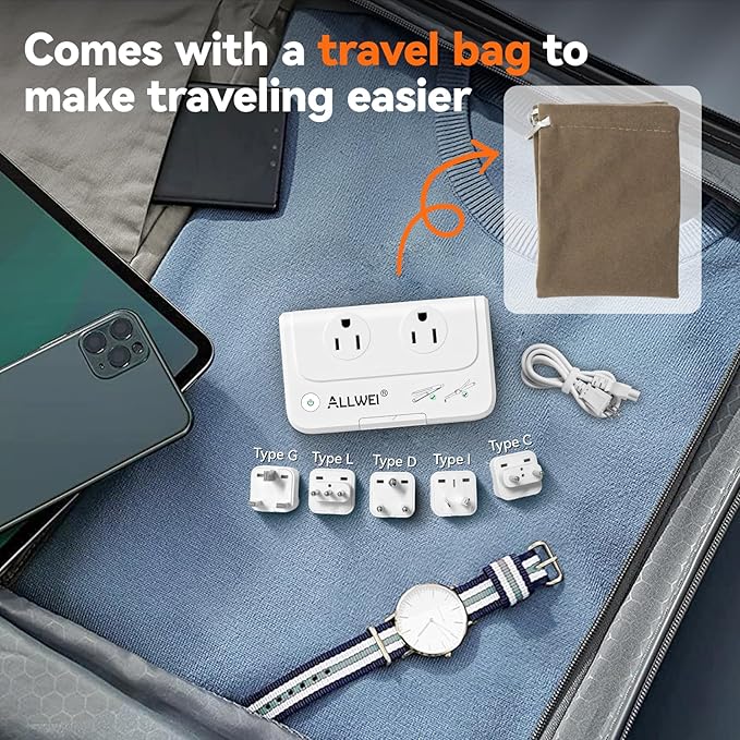 ALLWEI International Travel Adapter 220V to 110V Power Voltage Converter for Hair Straightener/Curling Iron, Universal Power Plug Adapter UK, US, AU, EU, IT, India (White)