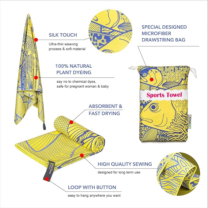 4Monster Microfiber Beach Towel Quick Dry,Super Absorbent Lightweight Travel Towel for Swimmers, Sand Free Camping Towel, Beach Towels for Pool,Swim,Water Sports,Yoga