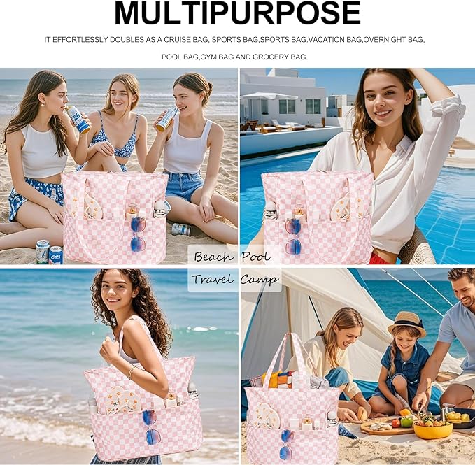 Bluboon Waterproof Beach Tote Pool Bags for Women Ladies Extra Large Carry On Bag With Wet Compartment for Weekender Travel