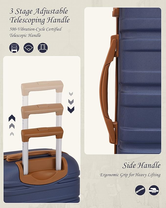 TAKUMI Luggage Sets 5 Piece Lightweight Carry On luggage with Duffel Bag ABS+PC Hardshell Suitcases with YKK zippers Double Spinner Wheels Travel Luggage with TSA Lock(NAVY, 5 PIECE SET)