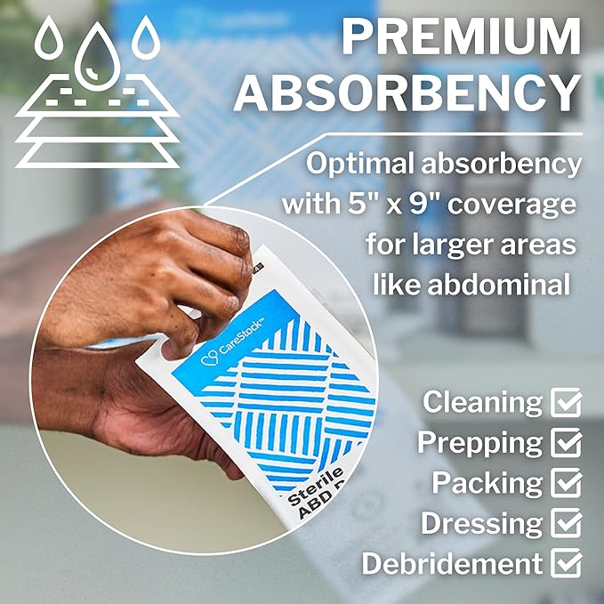 CareStock Abdominal Pads 5x9 in [400-Pack] Sterile ABD Pads, Extra Absorbent, Individually Wrapped, Wound Care First Aid, 20 Count, Pack of 20